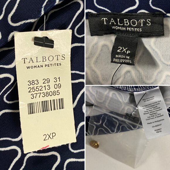 NWT Talbots Shirt Dress Womens Size 2XP Petite Blue Belted Buttons Geometric - Picture 4 of 16